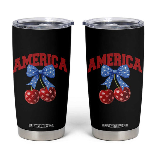 America Cherry Coquette Bow Tumbler Cup 4th of July Patriotic TS10