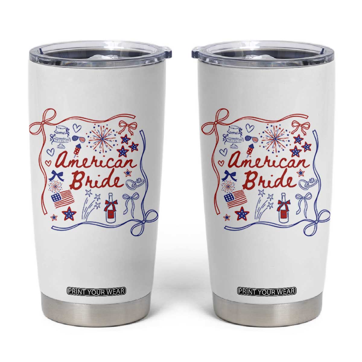 American Bride Bachelorette Party Tumbler Cup Coquette Bow 4th Of July TS10