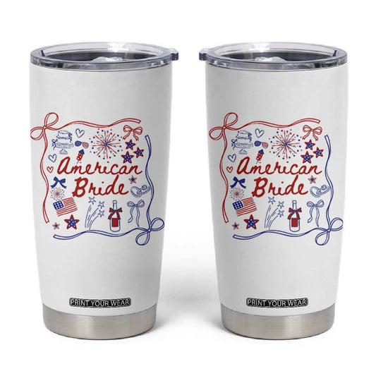 American Bride Bachelorette Party Tumbler Cup Coquette Bow 4th Of July TS10