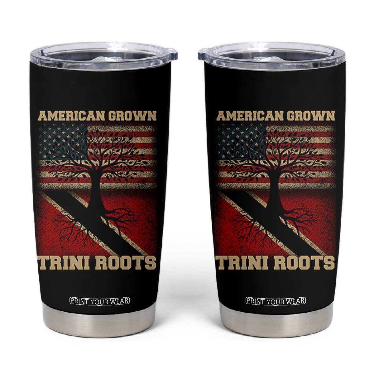 American Grown Trini Roots Tumbler Cup Trinidad and Tobago USA Flag Trinidadian Proud Us TS10