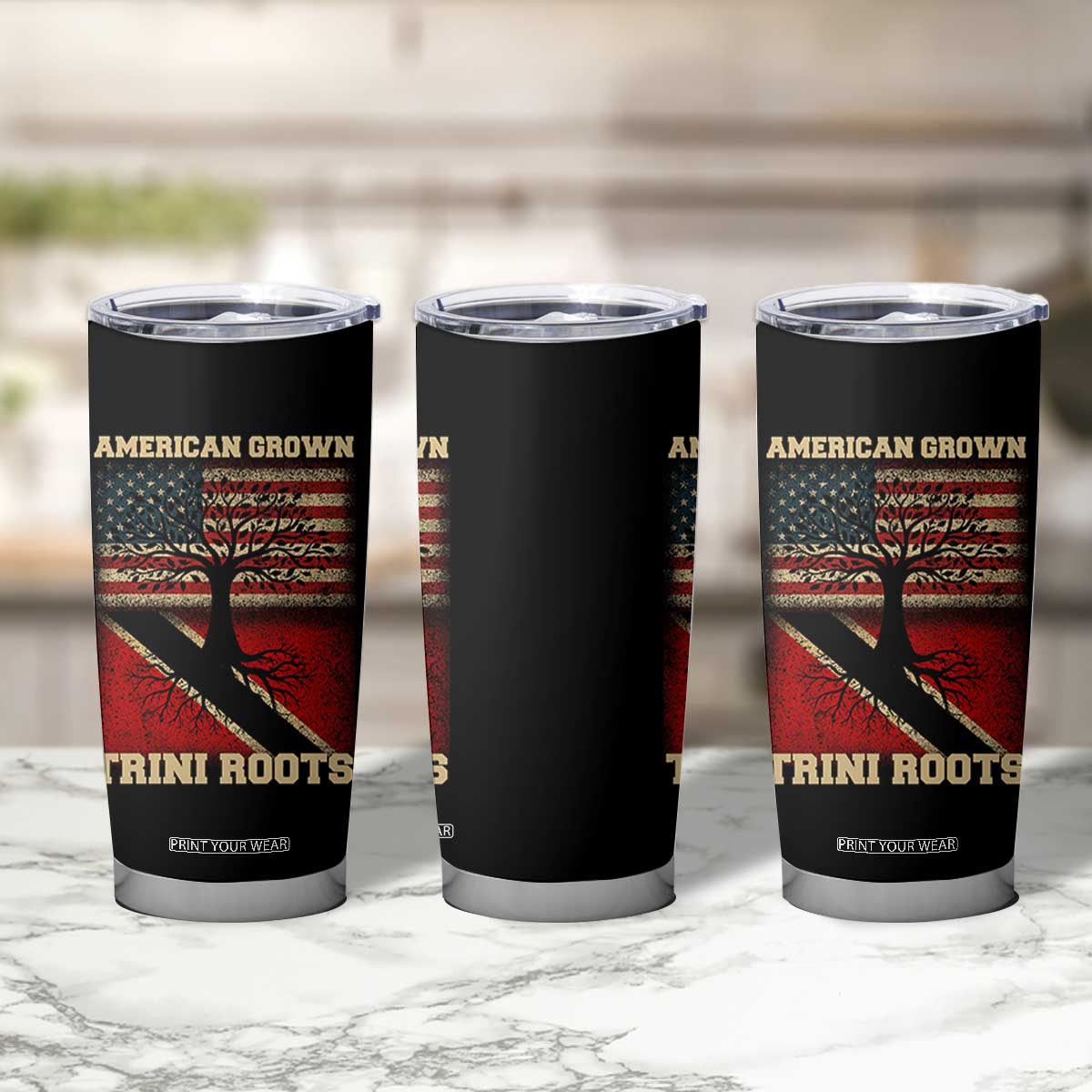 American Grown Trini Roots Tumbler Cup Trinidad and Tobago USA Flag Trinidadian Proud Us TS10