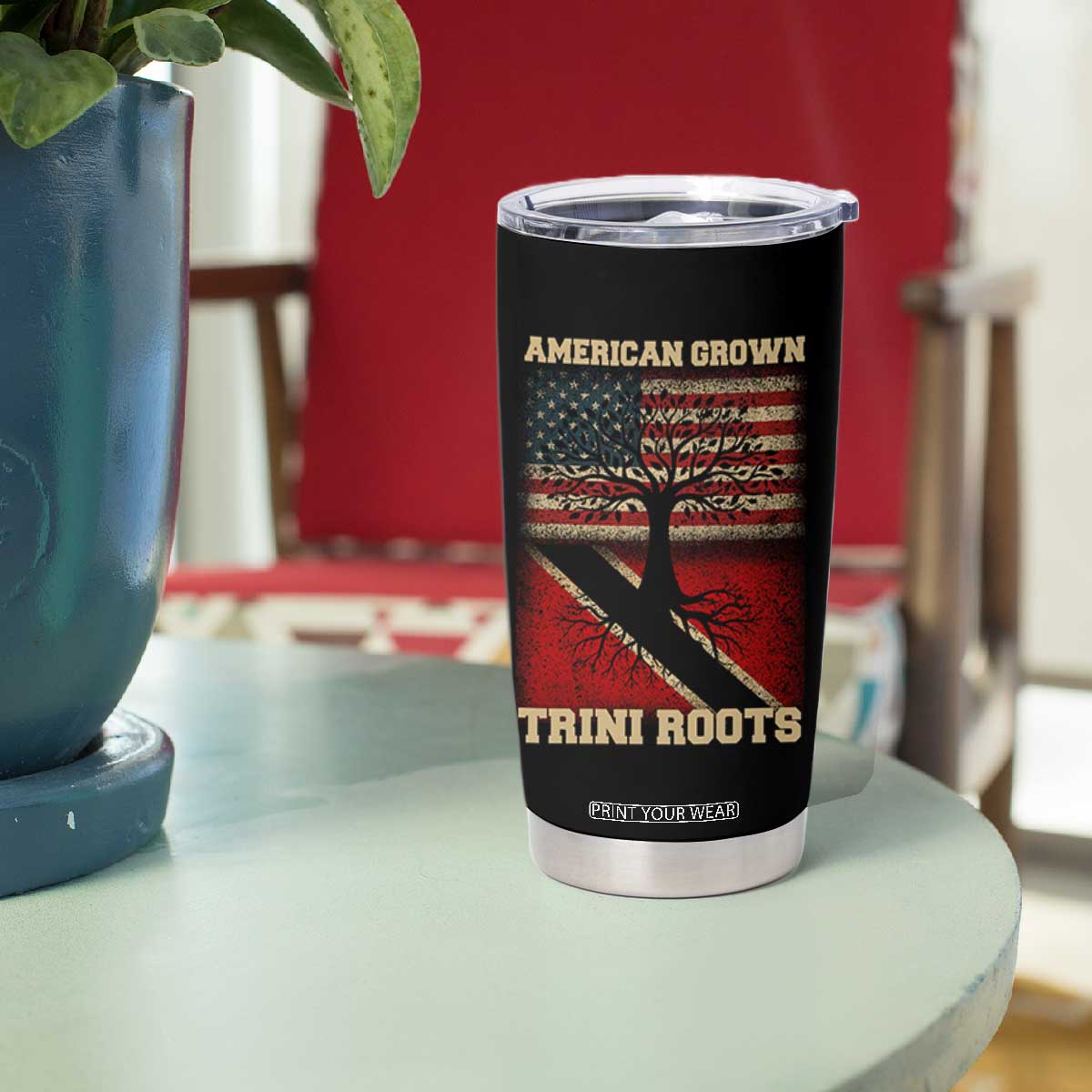 American Grown Trini Roots Tumbler Cup Trinidad and Tobago USA Flag Trinidadian Proud Us TS10