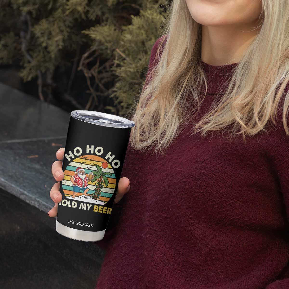Christmas In July Santa Ho Ho Hold My Beer Tumbler Cup Summer Beach Hawaii Santa USA Flag TS10