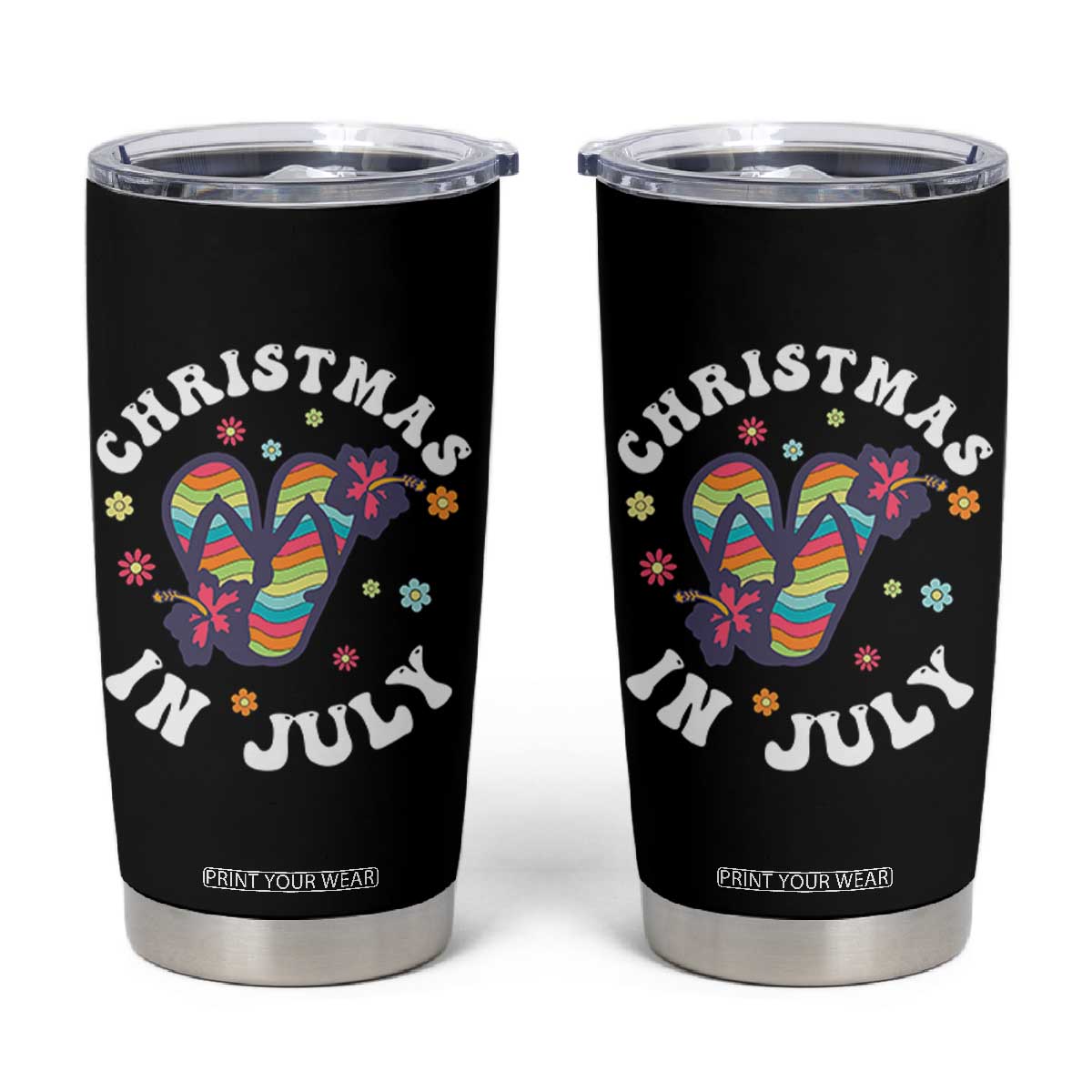 Christmas In July Summer Beach Tumbler Cup Hawaii Flip Flops Hibiscus TS10