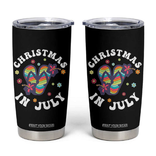 Christmas In July Summer Beach Tumbler Cup Hawaii Flip Flops Hibiscus TS10