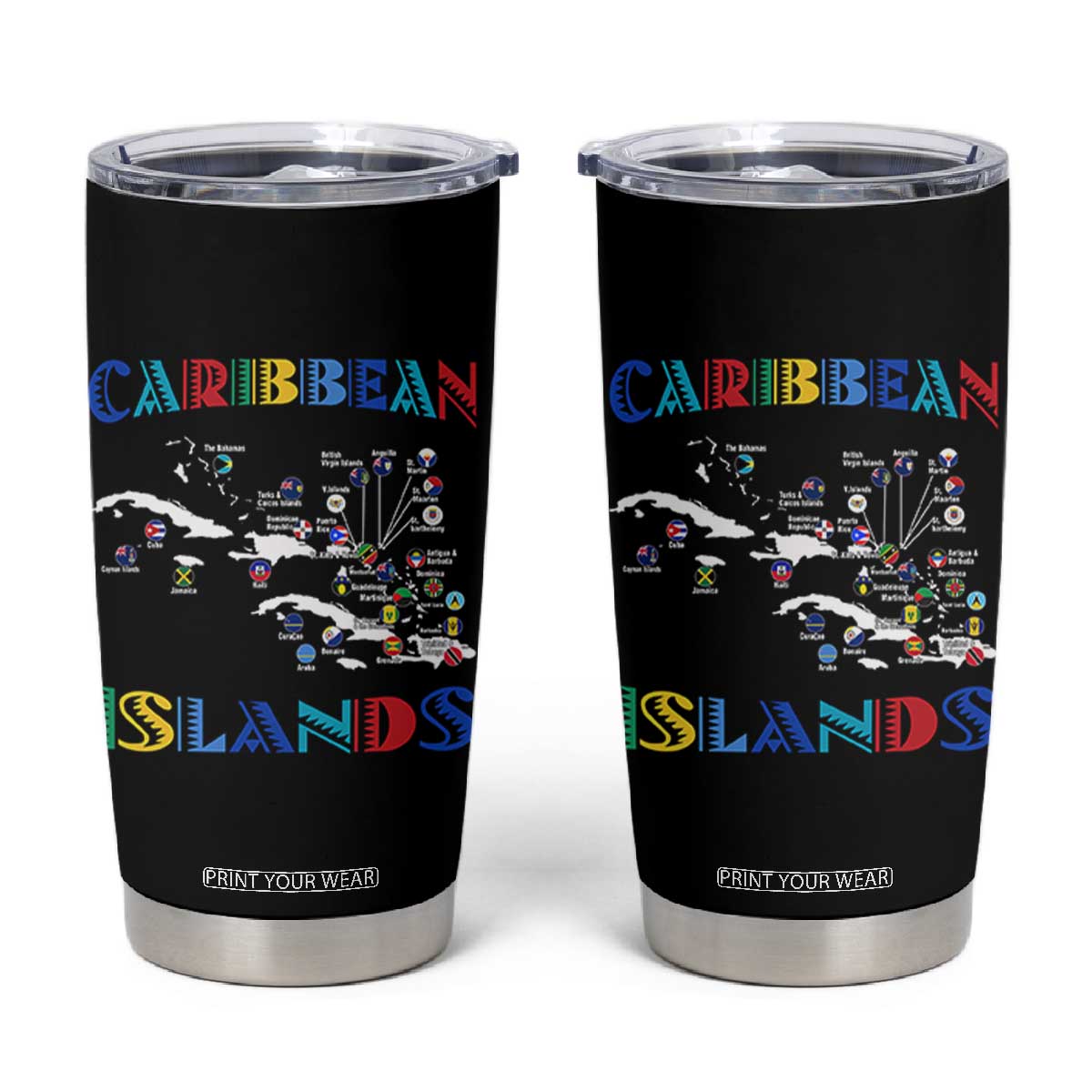 Caribbean Islands Tumbler Cup Caribbean Sea Tour Map Flag TS11