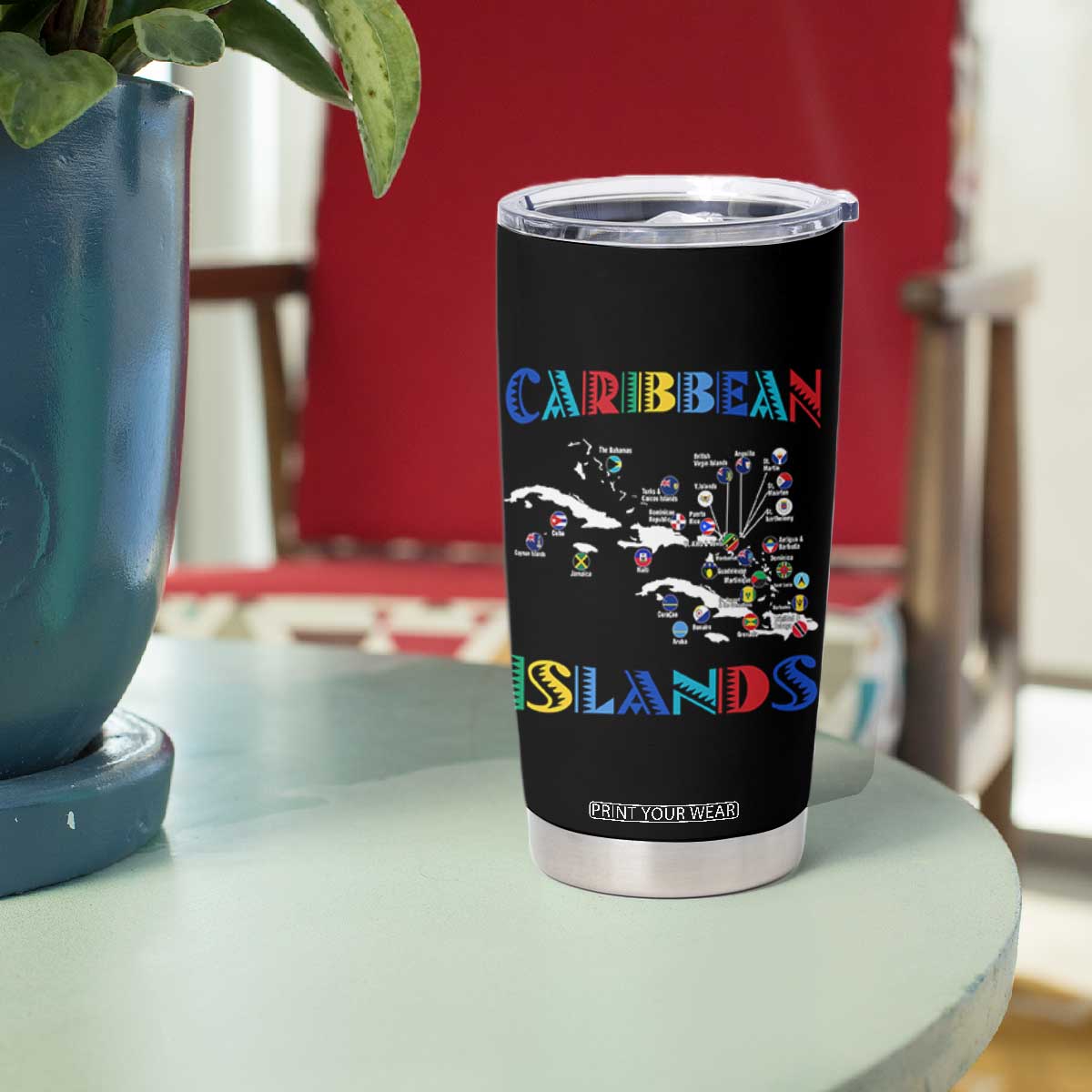 Caribbean Islands Tumbler Cup Caribbean Sea Tour Map Flag TS11