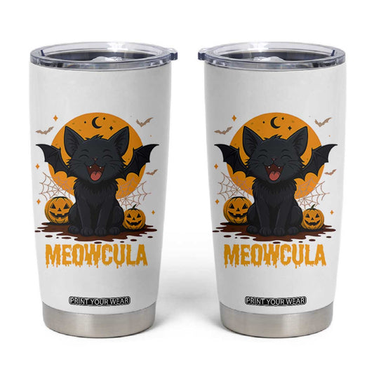Black Cat Halloween Tumbler Cup Meowcula Cute Smilling With Bat TS12