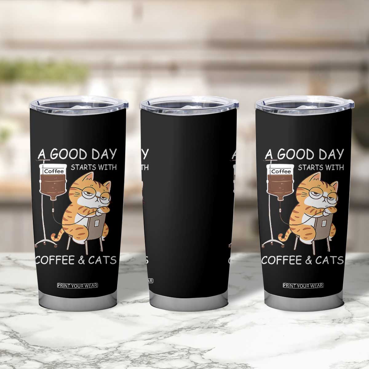 A Good Day Starts With Coffee And Cats Tumbler Cup Funny Purrfect Morning TS12