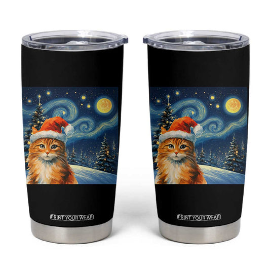 Christmas Van Gogh Cat Tumbler Cup In Santa Hat Starry Night TS12