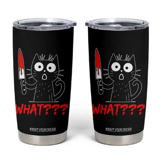 Black Cat Halloween Tumbler Cup What Killer Kitten With Knife TS12