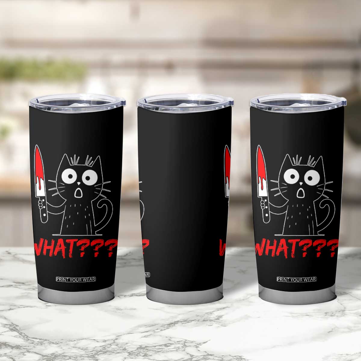 Black Cat Halloween Tumbler Cup What Killer Kitten With Knife TS12
