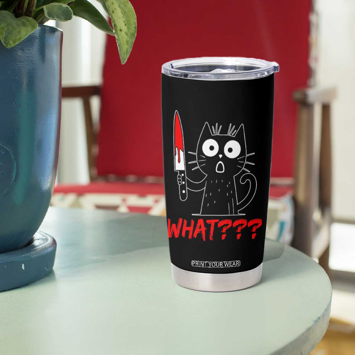 Black Cat Halloween Tumbler Cup What Killer Kitten With Knife TS12