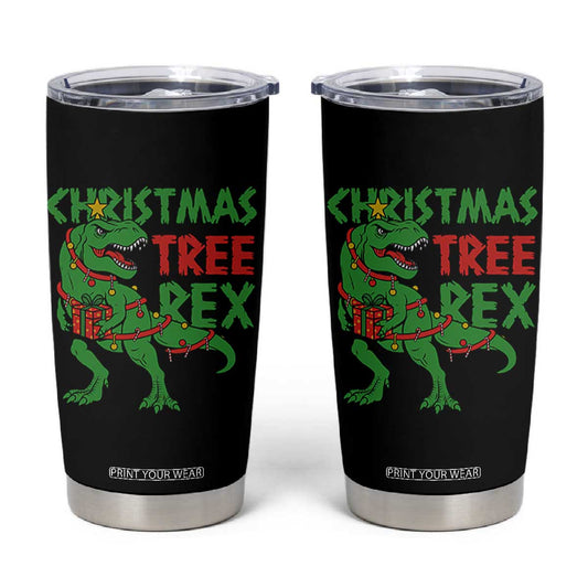 Christmas Dinosaur Tumbler Cup Funny Tree Rex Xmas Light TS12