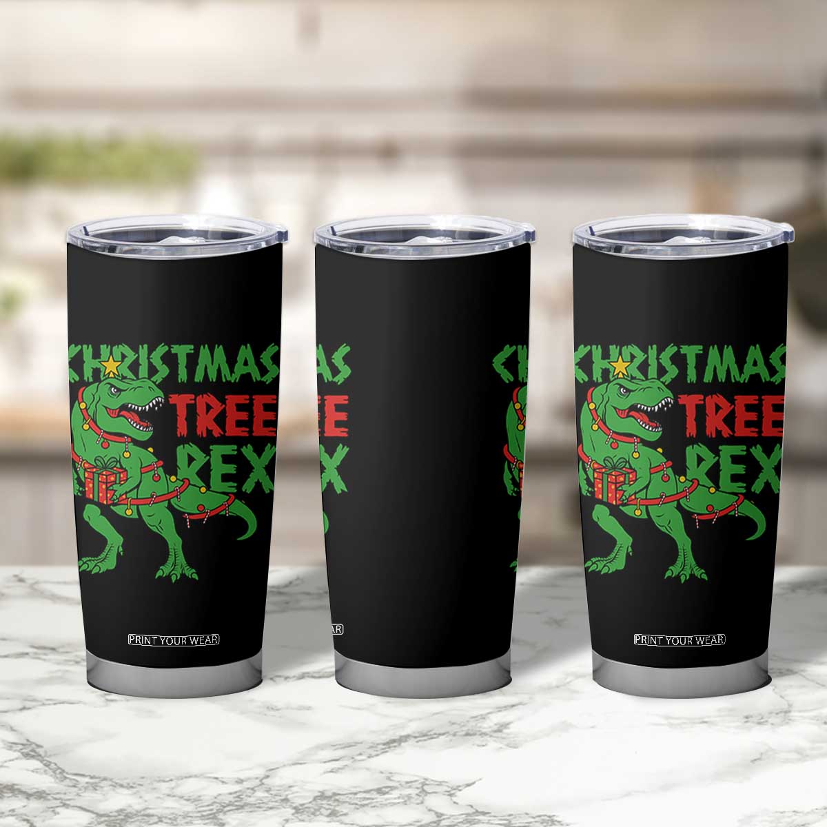 Christmas Dinosaur Tumbler Cup Funny Tree Rex Xmas Light TS12