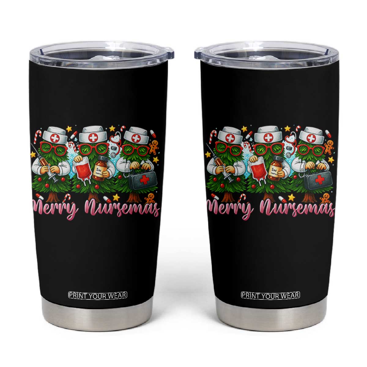 Christmas Nurse Tumbler Cup Funny Merry Nursemas Pine Tree TS12