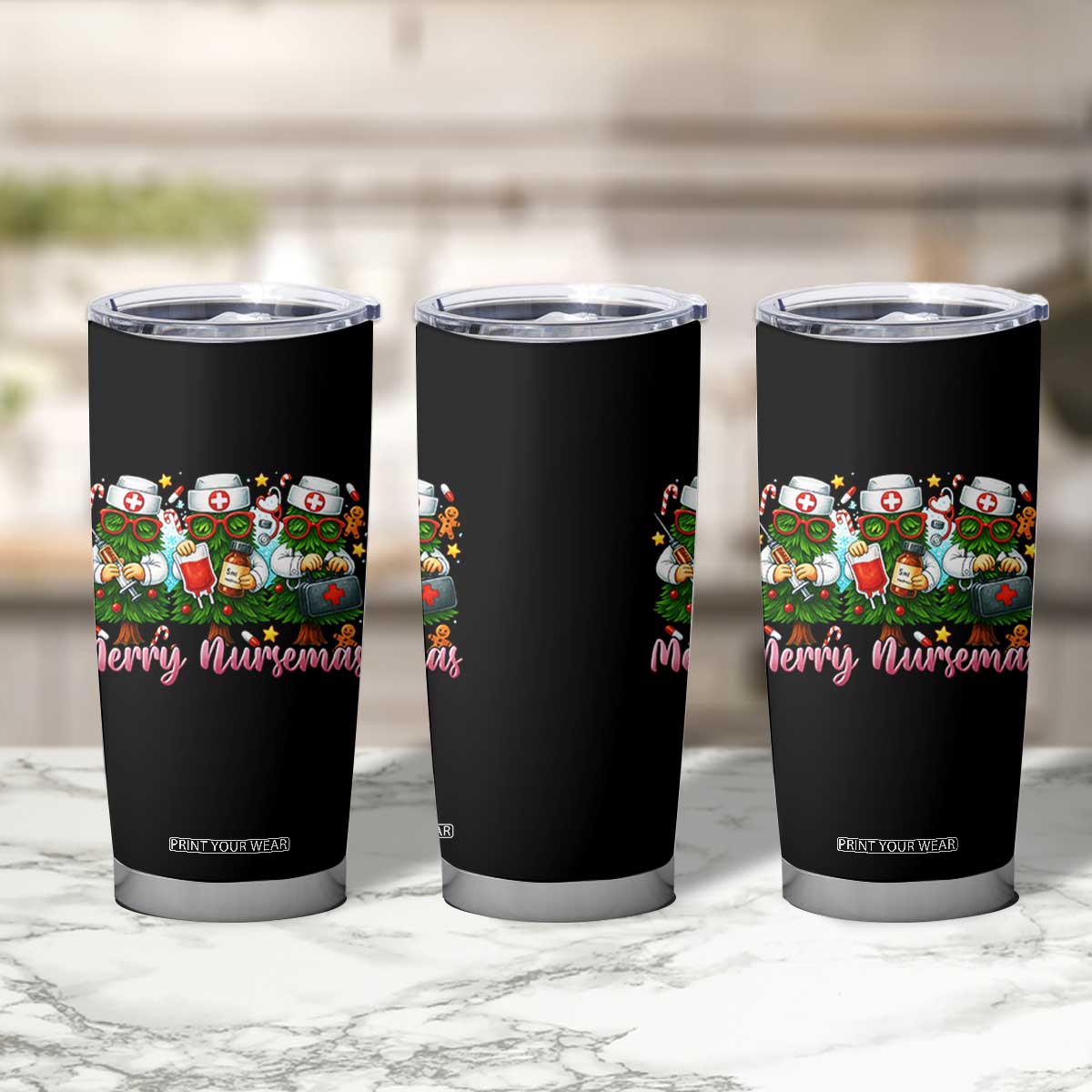 Christmas Nurse Tumbler Cup Funny Merry Nursemas Pine Tree TS12