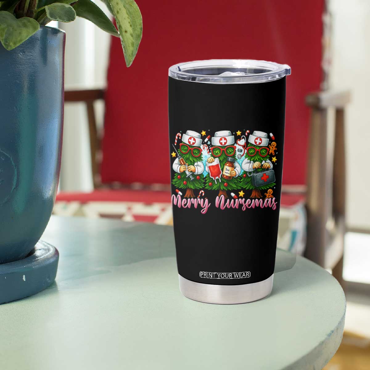 Christmas Nurse Tumbler Cup Funny Merry Nursemas Pine Tree TS12