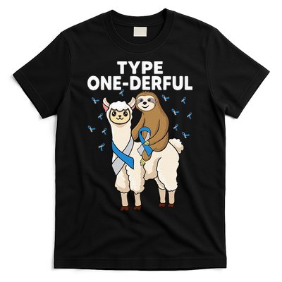 T1D sloth riding llama Type one derful Diabetes Awareness T-Shirt