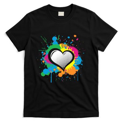 Unique Love Heart Multi Color Paint Splash Splatter T-Shirt