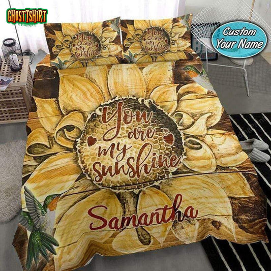 Unique Sunflower Hummingbird Tou'Re My Sunshine Personalized Custom Name Duvet Cover Bedding Set