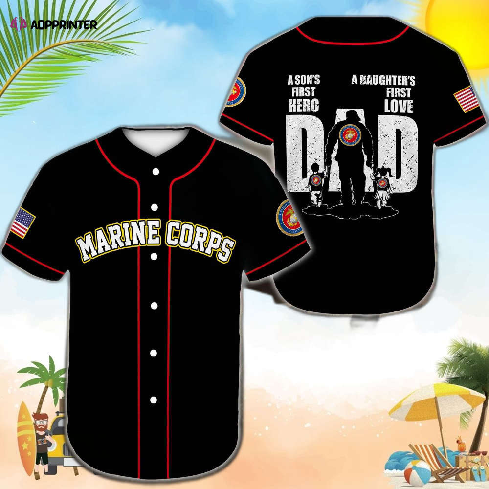 Us Marine Corps Dad Black Baseball Jersey - Aopprinter