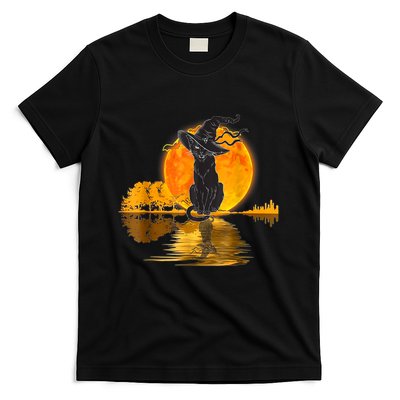 Vintage Halloween Scary Black Cat Witch Hat Moon Witchy T-Shirt