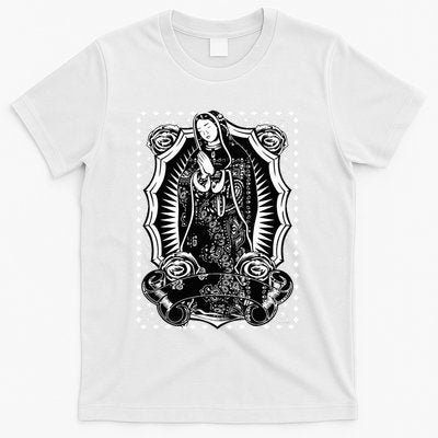 Virgin Mary Black White Bandana Print Chicano Art Cholo T-Shirt