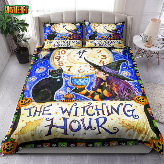 Witch And Black Cat Halloween The Witching Hour Bed Sheets Duvet Cover Bedding Set