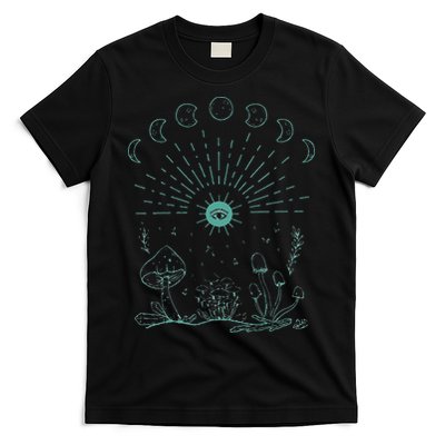 Womens Mushrooms Crystals Moon Phases Sun Eye Cottagecore Aesthetic T-Shirt